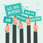 Men hands holding signs with Vacancy, Job, We are hiring